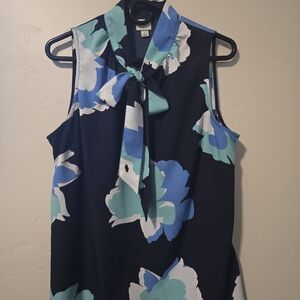 Floral Sleeveless Bow Tie Blouse